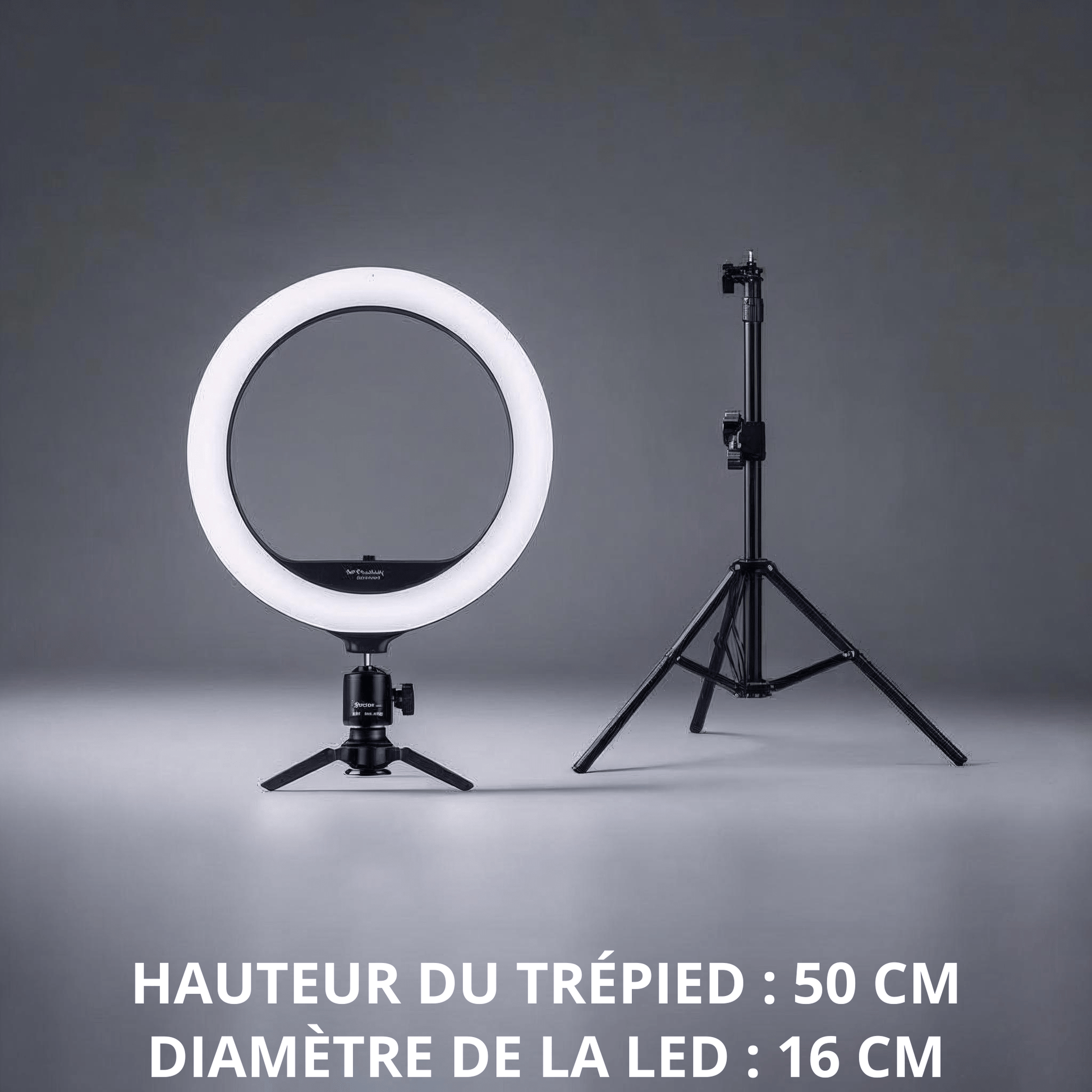 Anneau Lumineux LED (16 cm) avec Grand Trépied (50 cm), pour un éclairage de vidéo en hauteur