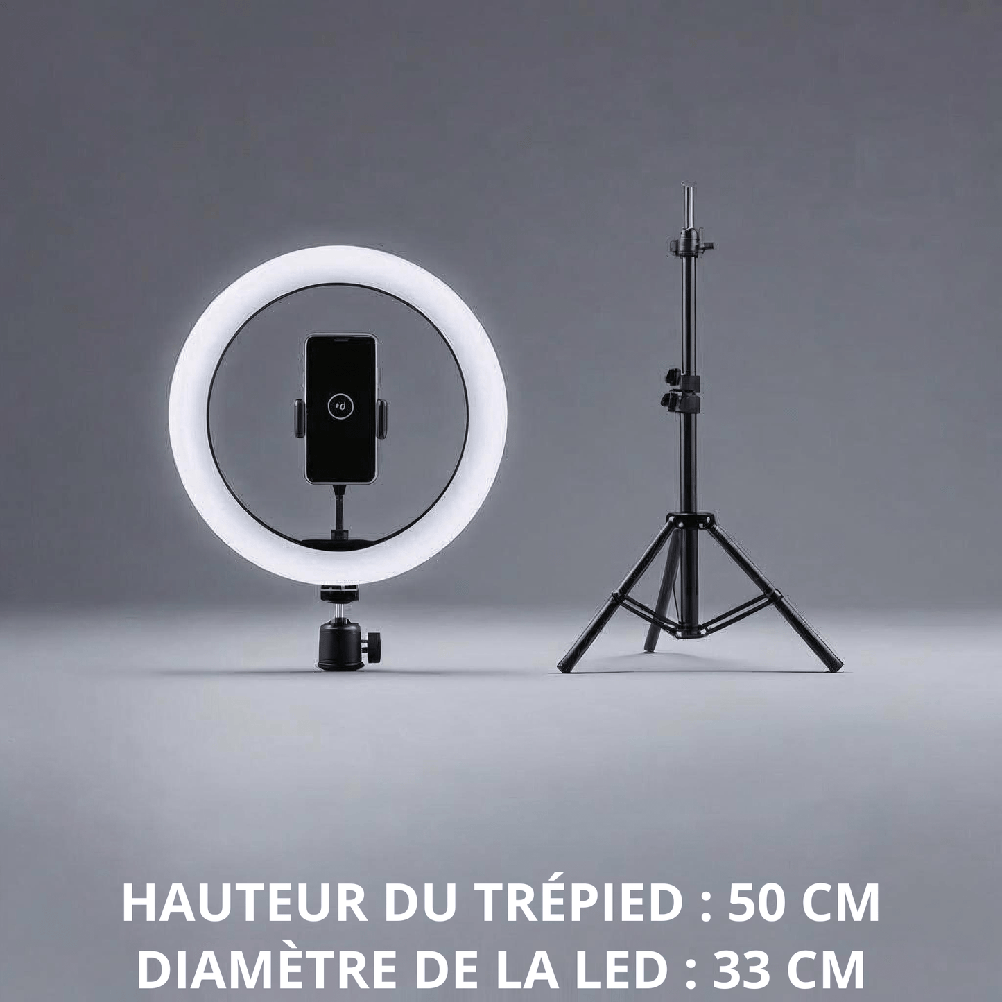 Anneau Lumineux LED (33 cm) avec Grand Trépied (50 cm) pour un éclairage de studio professionnel et des vidéos de haute qualité