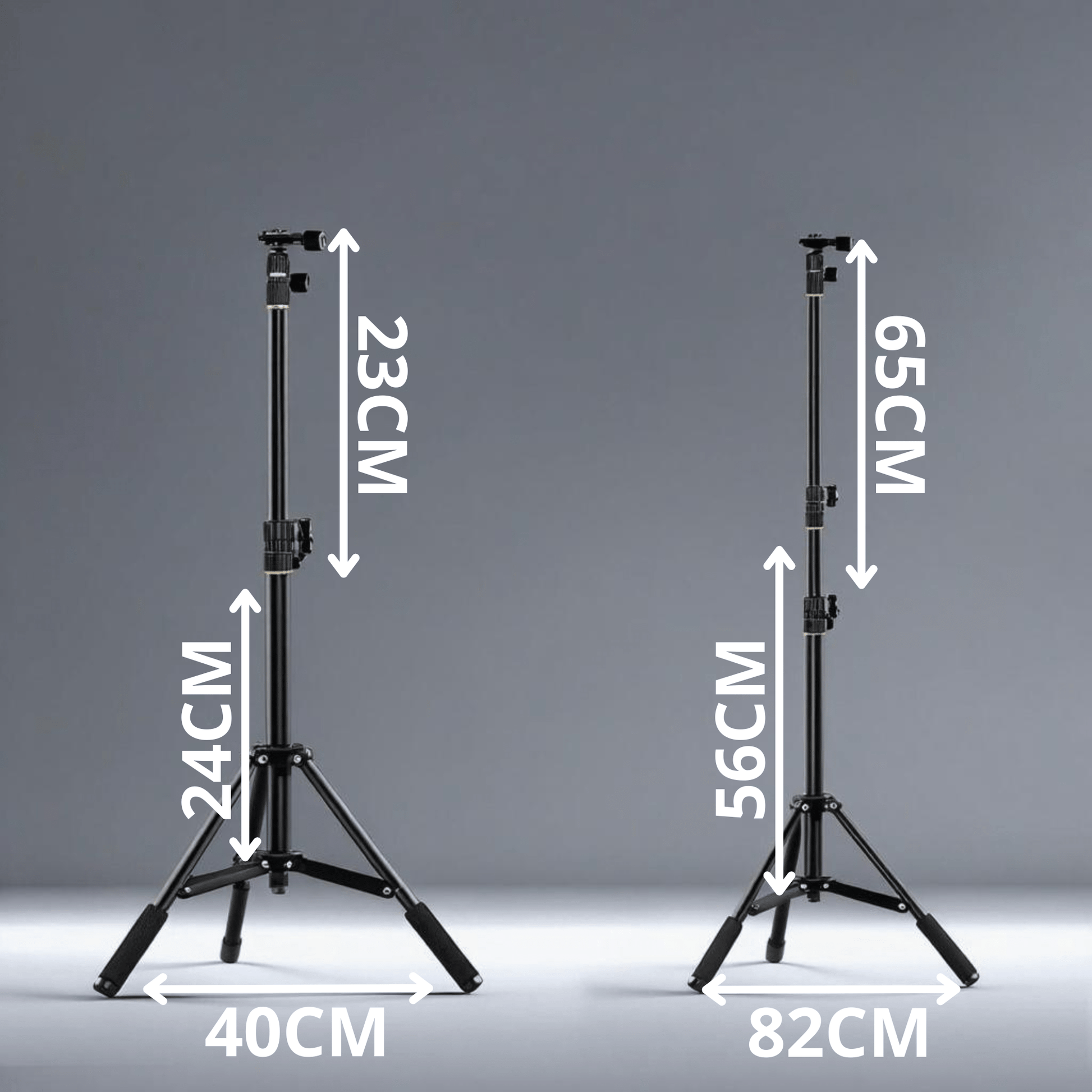 Anneau Lumineux LED sur Trépied montrant les dimensions réglables du support (hauteur maximale 65cm)