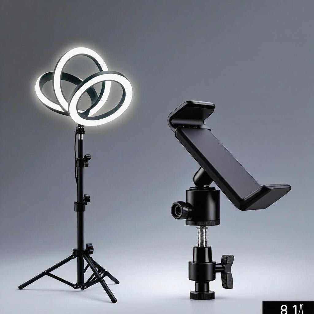 Anneau lumineux LED sur trépied stable avec support de téléphone réglable pour la création de contenu