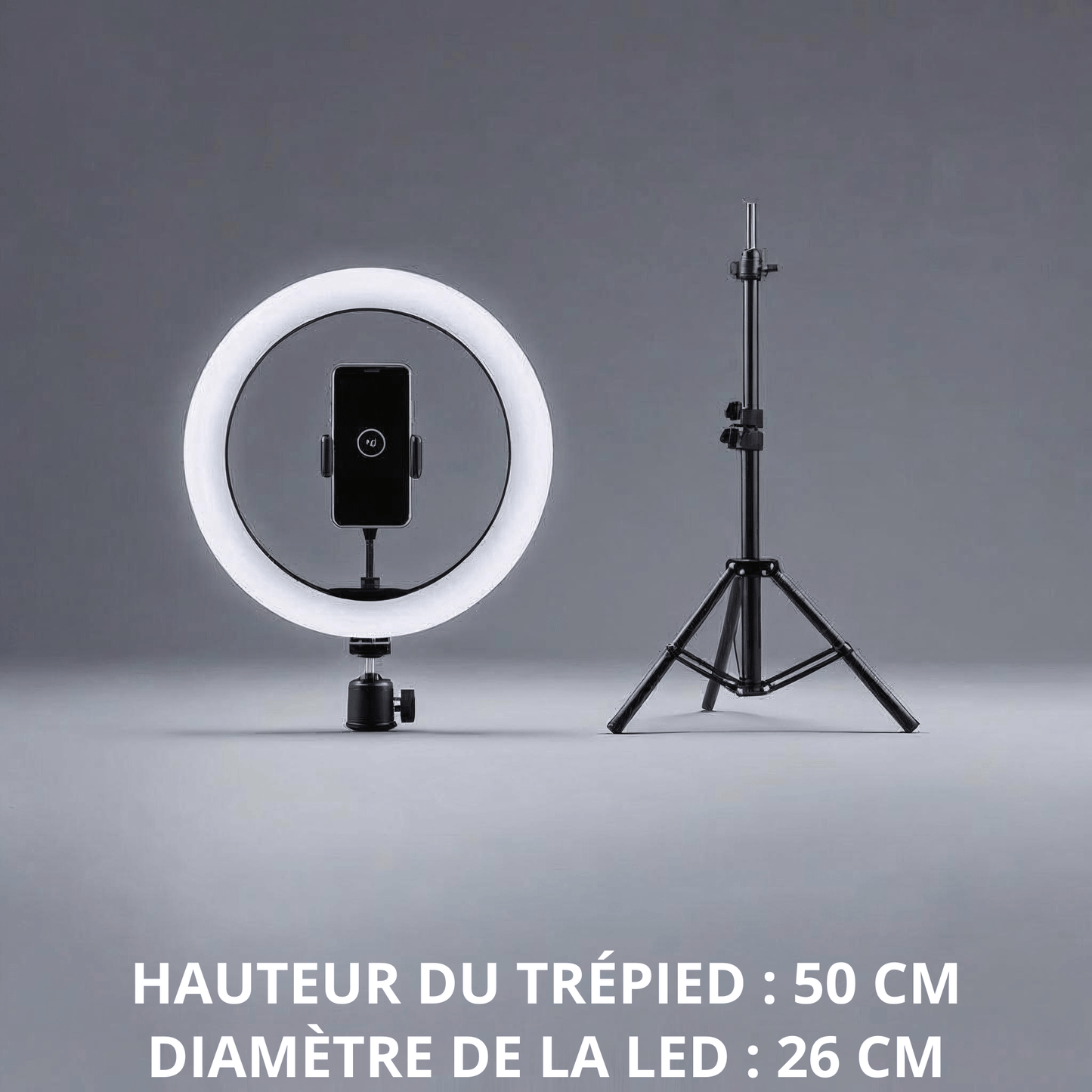 Anneau Lumineux LED (26 cm) avec Grand Trépied (50 cm), pour un éclairage de vidéo professionnel