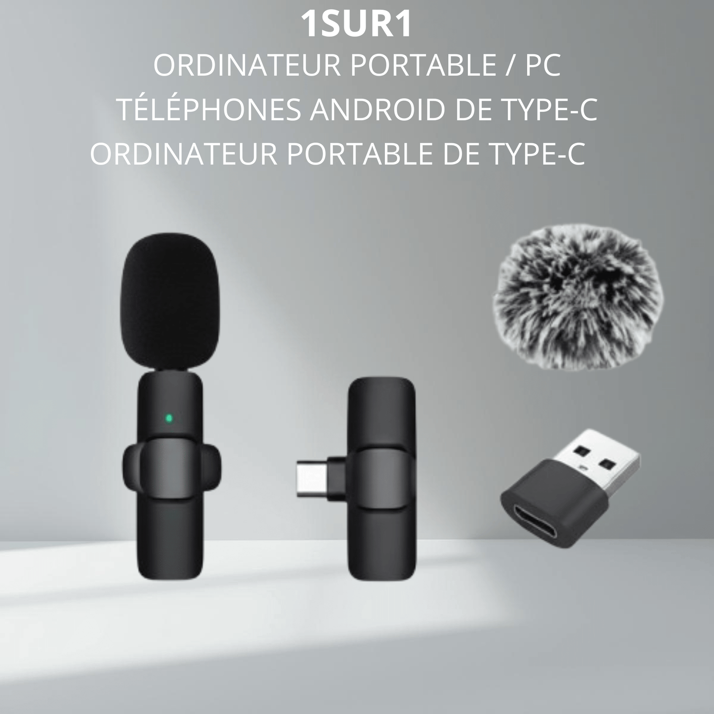 Microphone cravate sans fil avec adaptateur USB pour ordinateur, idéal pour l'enregistrement de podcast et le streaming PC