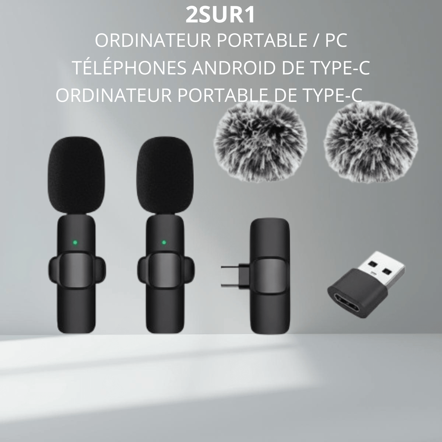 Kit microphone cravate sans fil double (2 micros) avec adaptateur PC pour le streaming et le podcast