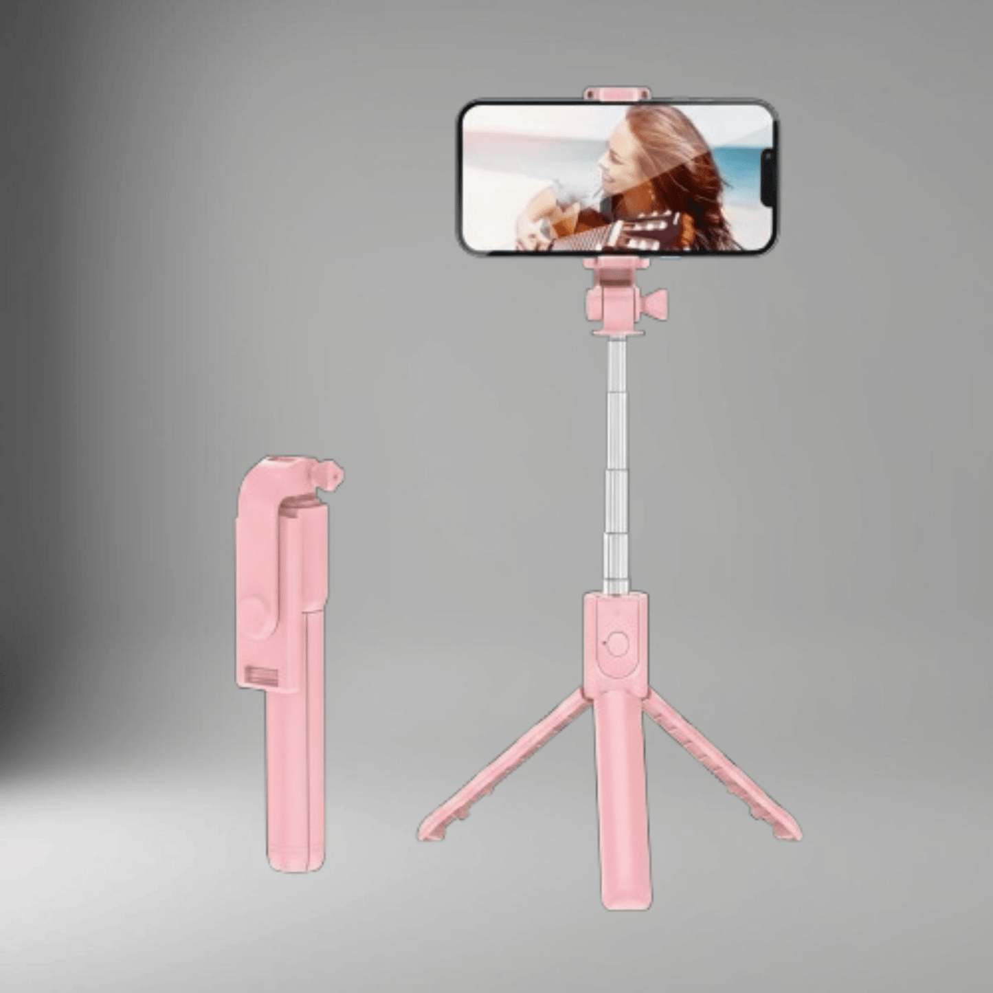 Trépied Perche Selfie Bluetooth couleur rose pour vlogging, télécommande sans fil
