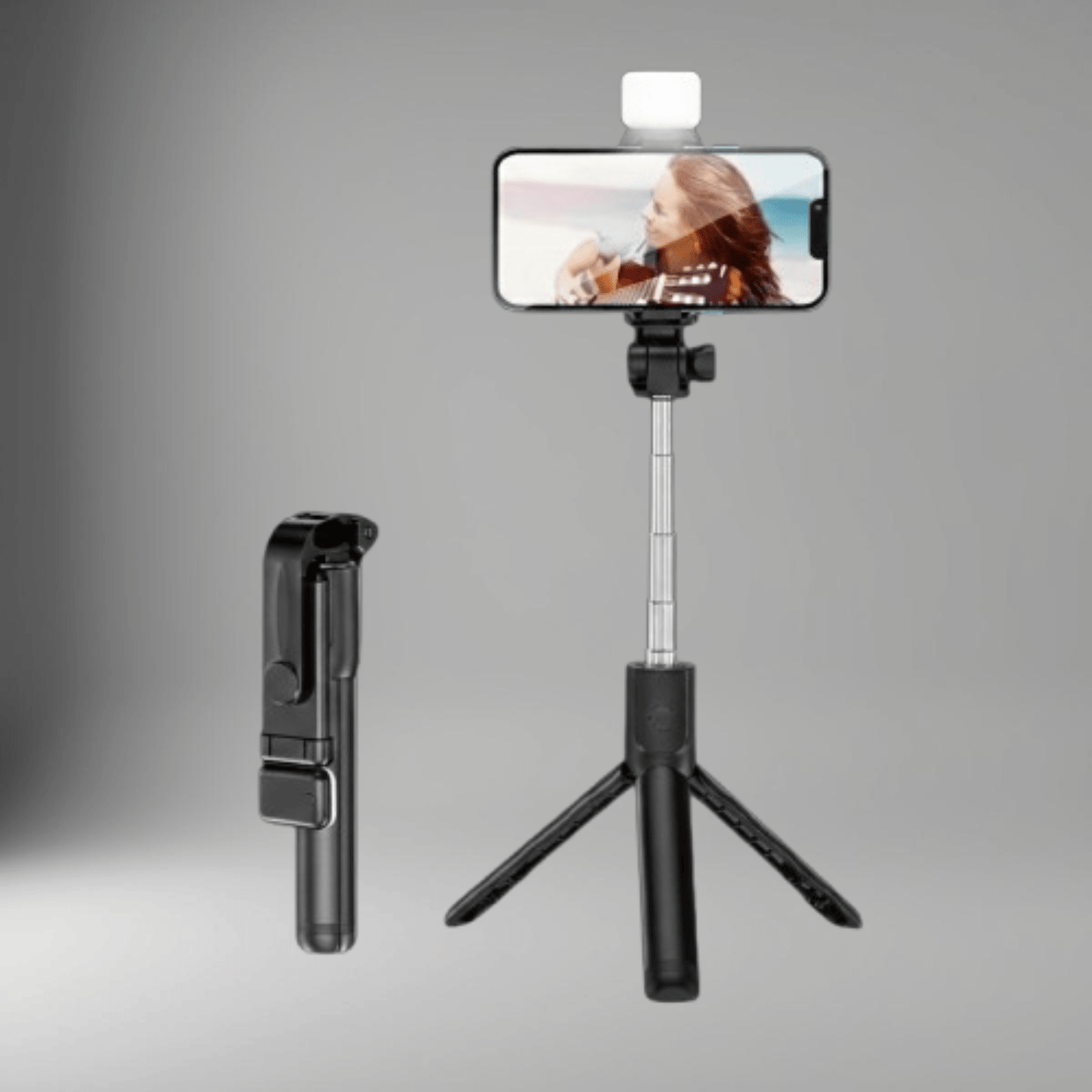 Trépied pour smartphone, Perche Selfie repliée et trépied de table avec éclairage pour vlog