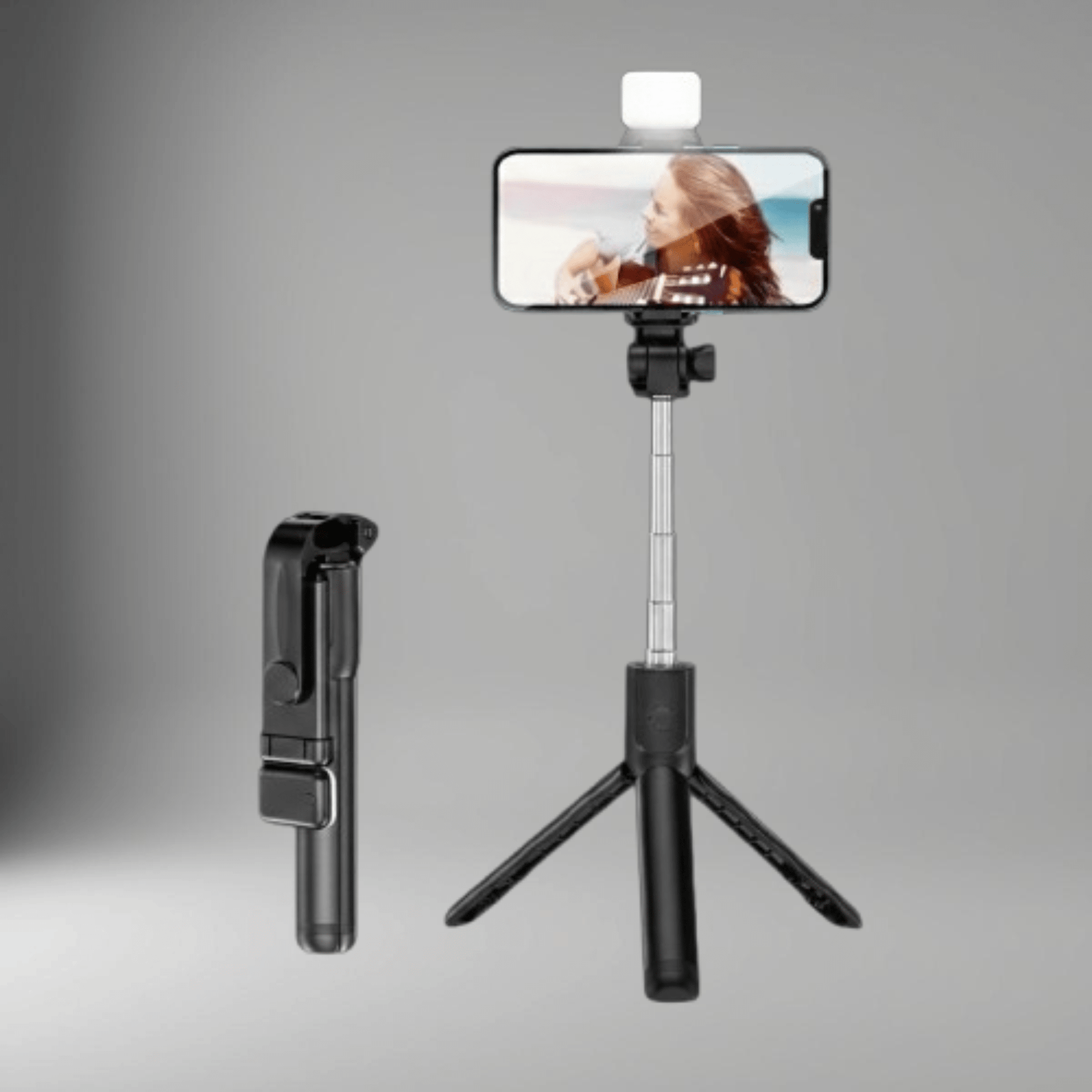 Trépied pour smartphone, Perche Selfie repliée et trépied de table avec éclairage pour vlog