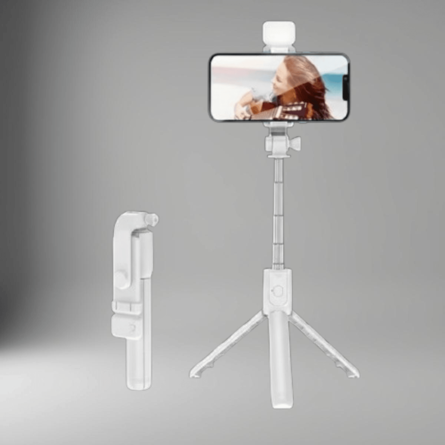 Trépied Perche Selfie Bluetooth couleur blanche pour téléphone, télécommande sans fil pour vlogging