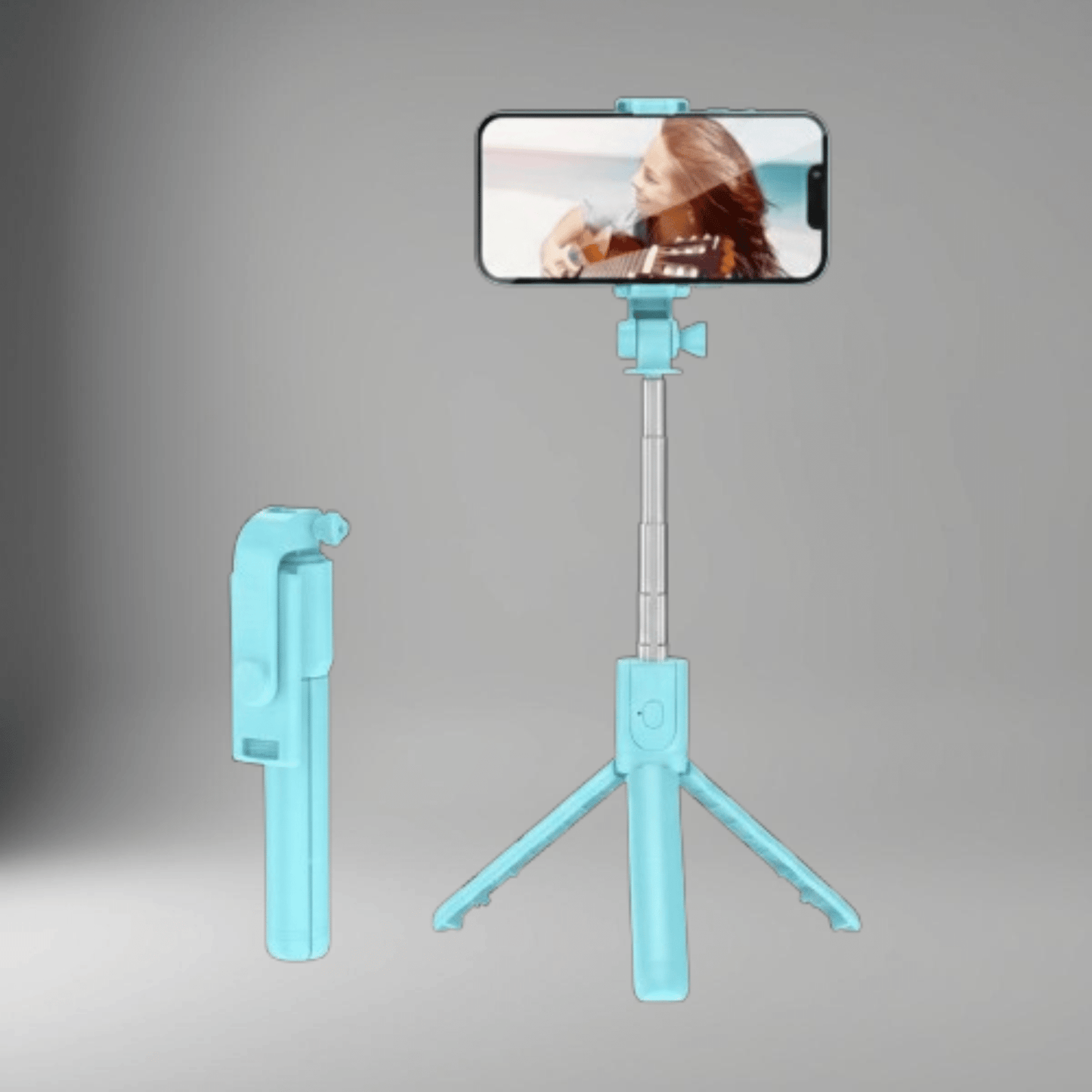 Trépied Perche Selfie Bluetooth couleur bleu pour vlogging, télécommande sans fil