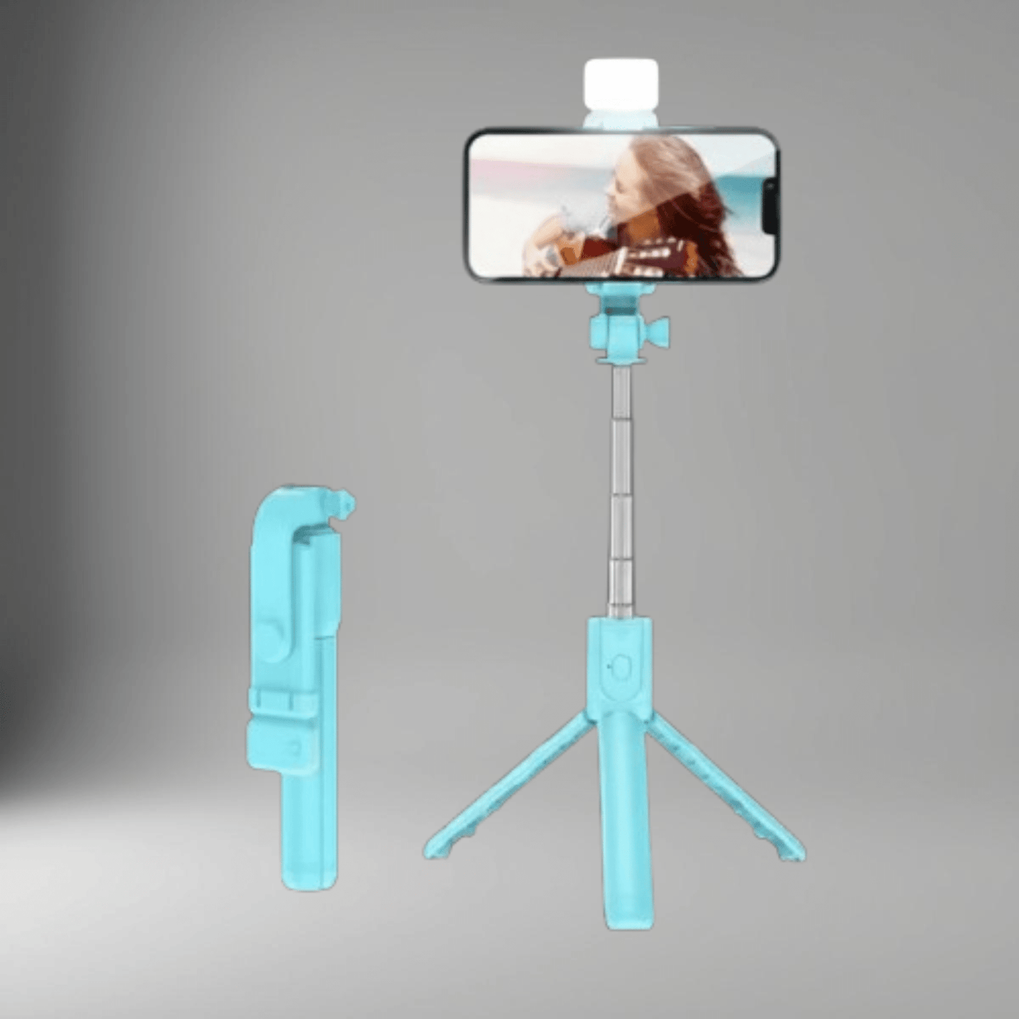 Trépied Perche Selfie Bluetooth bleue pour téléphone avec lampe LED intégrée pour vlogging
